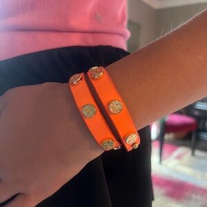 Tory Burch Orange Leather Wrap Bracelet